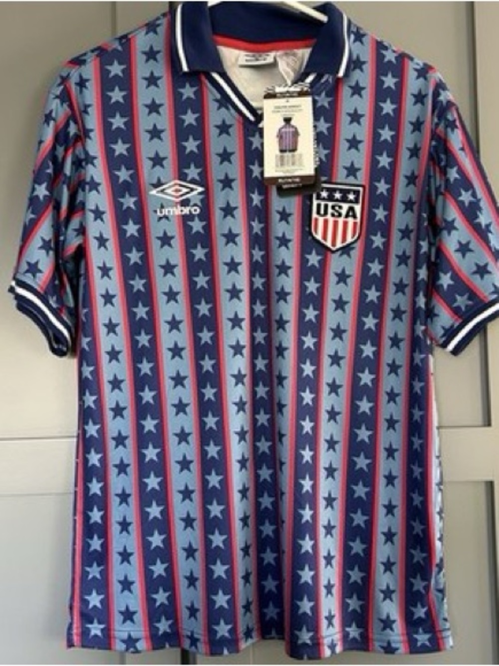 Umbro Youth Blue and Red USA Star-Stripe Soccer Polo Size Youth Large BNWT